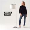 Contemporary 60" Satin Nickel LED Arc Floor Lamp with White Fabric Drum Shade