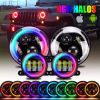 DOT Approved 7 inch LED RGB Headlight,7" Round DRL Headlamp Flashing RGB Angel Eye Halo Ring+ 4" LED Fog Lights Bluetooth Controlled for 1997-2017 TJ