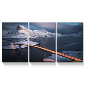 3 Panels Framed Bridge Above Ice Sea Canvas Wall Art Decor,3 Pieces Mordern Canvas Decoration Painting for Office,Dining room,Living room, Bedroom Dec