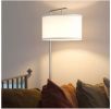 Contemporary 60" Satin Nickel LED Arc Floor Lamp with White Fabric Drum Shade