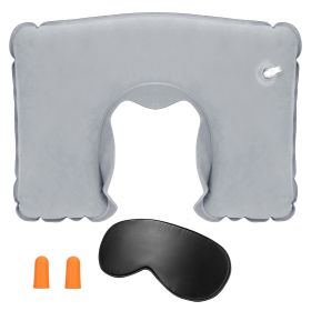 Travel Pillow Inflatable U Shape Neck Pillow Neck Support Head Rest Office Nap Car Airplane Cushion (Color: Grey)