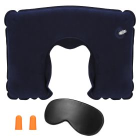 Travel Pillow Inflatable U Shape Neck Pillow Neck Support Head Rest Office Nap Car Airplane Cushion (Color: DarkBlue)