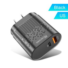 Qc3.0 Fast Charge PD Charger 18W for Apple Android USB-A + Type-c Dual Port US Standard Charging Plug (Color: American Standard Black)