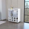 Minneapolis Bar Cart with Integrated 8-Bottle Rack, Glass Encased Cabinet and Aluminum Bar Top, White