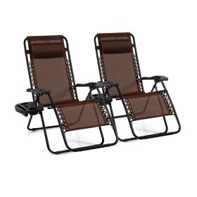 Outdoor Chaise Lounge Chair with Cup Holder (Color: Brown, Type: Chaise Lounge)