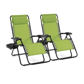 Outdoor Chaise Lounge Chair with Cup Holder (Color: Green, Type: Chaise Lounge)