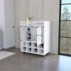 Minneapolis Bar Cart with Integrated 8-Bottle Rack, Glass Encased Cabinet and Aluminum Bar Top, White